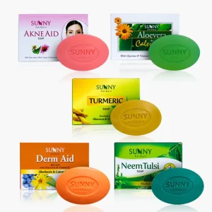 Akne Aid, Derm Aid, Neem Tulsi, Turmeric And Aloevera Calendula Bathing Soaps (5x75g)